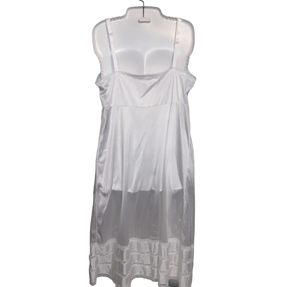 Vintage Nylon Slip Under Dress Womens Size 38 White Silky Satin Adjustable Strap - Picture 2 of 11